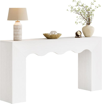 Tribesigns 63" Farmhouse Console Table with Wavy Edge | Wooden Couch Table Behind Sofa with Storage; Long Entryway Sofa Station; Narrow Hallway Stand for Entryway, Living Room