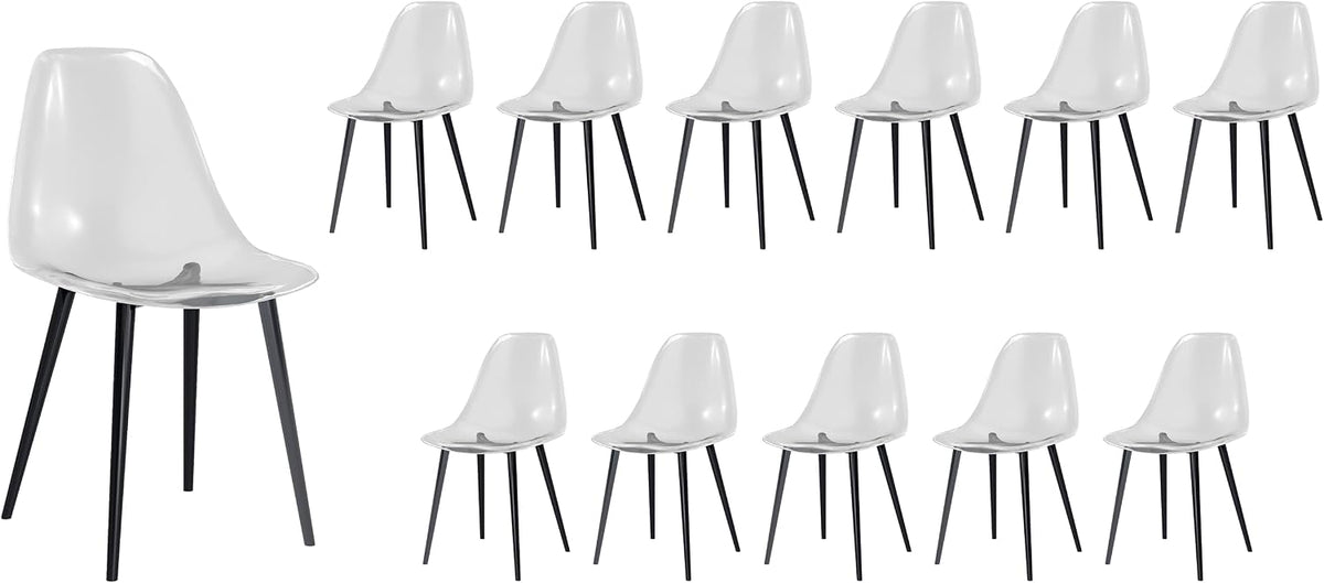 Baysitone Clear Dining Chairs Set of 12, Modern Kitchen Chairs with Transparent Seat, Acrylic Accent Side Chairs with Plating Metal Legs for Dining Room, Kitchen, Living Room with Black