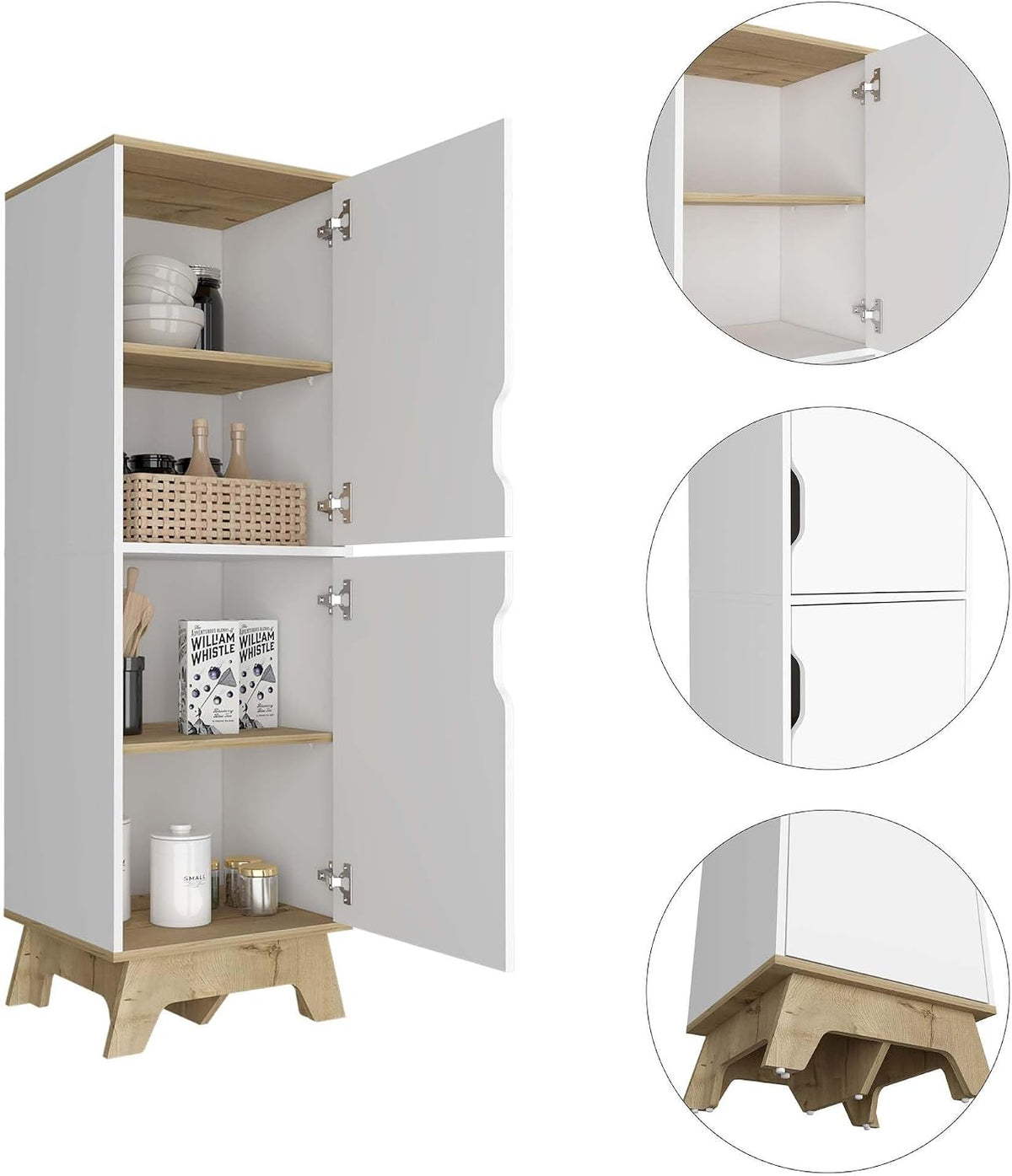 British Single Kitchen Pantry, Four Storage Shelves, Double Doors Cabinets