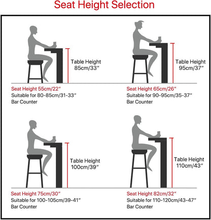 Modern Breakfast Bar Stools Foldable Stool Wooden Round Seat Folding Stool with Back Footrest Folding Bar Stool Seat Height 26in/28in/30in for Dining Room/Kitchen/Balcony/Living Room