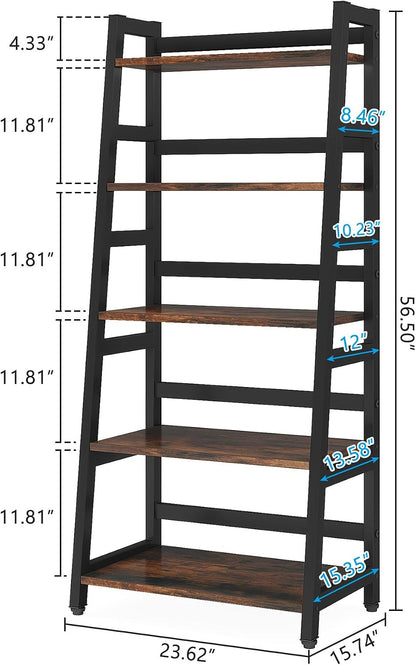 Tribesigns 5-Tier Bookshelf Industrial Bookcase, 5 Shelf Ladder Shelf Book Storage Shelf Organizer for Living Room, Home Office