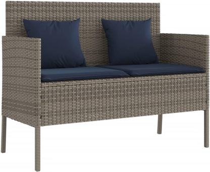 Gray Poly Rattan Patio Storage Bench with Cushion, Outdoor Seat with Waterproof Storage Bag for Cushions and Towels