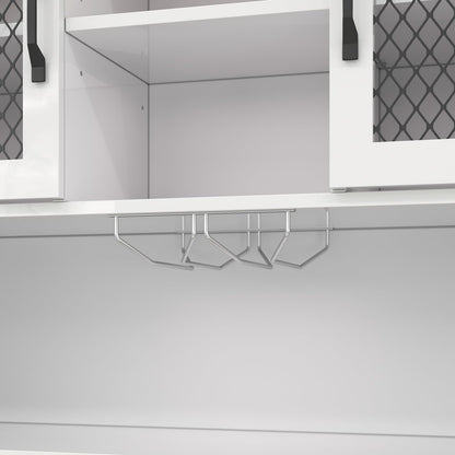 SOFTSEA Kitchen Pantry Cabinet with Built-in Power & USB Outlets, Kitchen Storage Cupboard with Doors, Wine Rack and Shelves, Rustic Buffet Cabinet with LED Light, 47.1x11.8x70.9 Inch, White