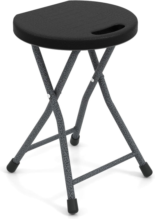 Giantex Folding Stool, 18” Height Foldable Bar Stools, Portable Folding Chairs with Built-in Carry Handle, 330lbs Capacity, Indoor & Outdoor Round Stools for Camping RV Party Event (1, Black)