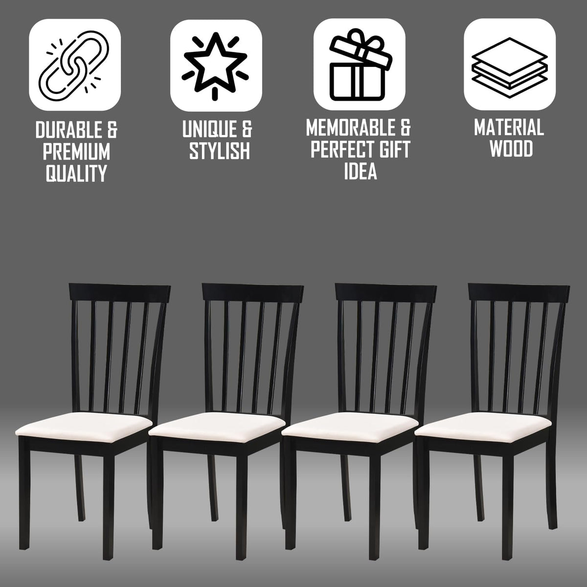 Kings Brand Furniture - Set of 4 Wood Dining Chairs - Upholstered Modern Dining Room Kitchen Armless Side Chair, Black