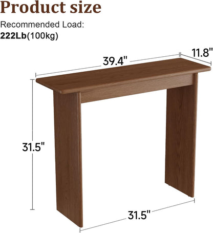 AQIMUELE Walnut Console Table Thin Rubberwood Minimalist Mid-Century Style | Stable and Sturdy 39.4" W x 11.8" D x 31.5" H for Entryway/Sofa Back