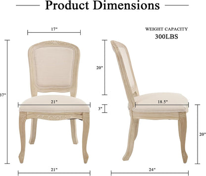 Kmax French Dining Chairs Set of 4, Farbric Upholstered Dining Chairs with Elegant Curved Legs High Back Armless Kitchen Chairs Side Chairs for Dining Room Restaurant - Linen, Beige/Natural Legs