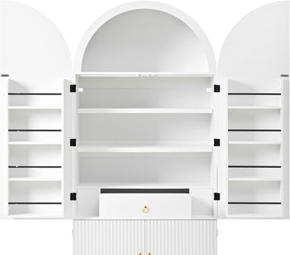 72" Tall Arched Kitchen Pantry Cabinet, Fluted Freestanding Storage Cupboard with 8 Door Shelves, 3 Adjustable Shelves and Hidden Drawer,Cabinet for Kitchen, Dining & Bathroom,White