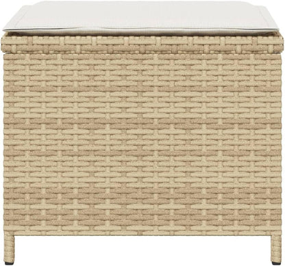 Weather Resistant Synthetic Rattan Patio Stool Set of 4 in Beige and Cream White, Compact Square Design 15.7x15.7x13.8 Inches for Outdoor Seating