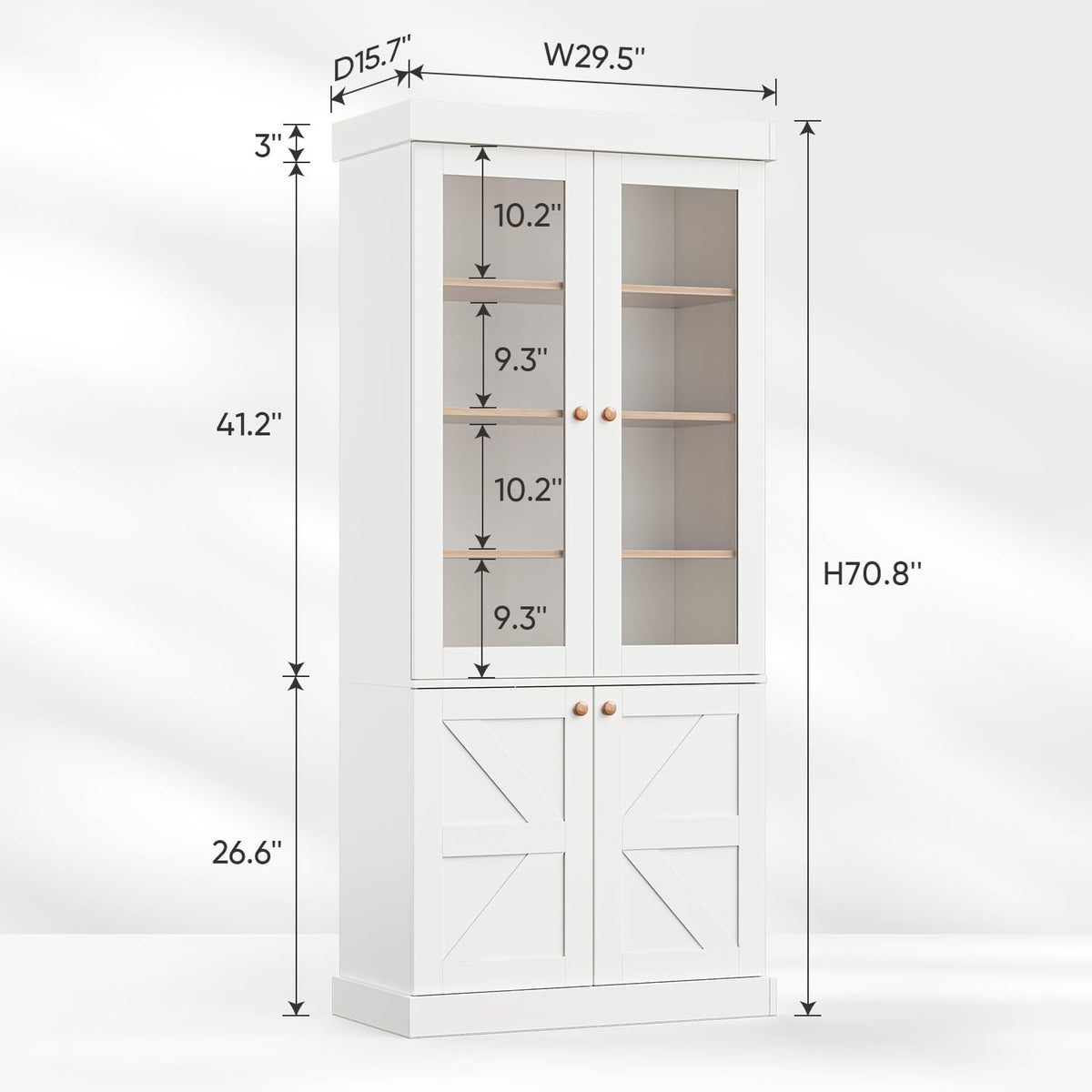 ivaniti 71" Tall Farmhouse Kitchen Pantry, Rustic Large Storage Cabinet with Glass Doors, Adjustable Shelves, Wood Versatile Hutch Cabinet for Dining Room, Living Room, White 2 Pcs