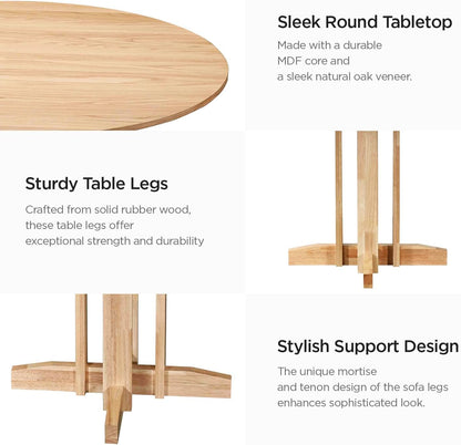 Acanva 47" Small Round Dining Table for 4 Person, MDF Top and Sturdy Wood Base Structure, Modern Design for Kitchen, Compact Space & Apartment, Natural Oak
