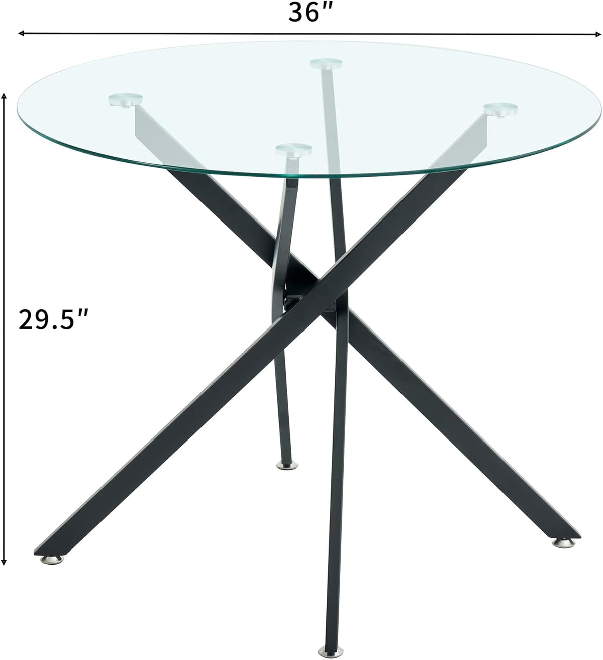 36" Round Glass Dining Table for 4, Circle Kitchen Table with Tempered Glass Top and Black Metal Cross Legs, Modern Small Glass Coffee Dinner Table for Kitchen Dining Room Apartment Office