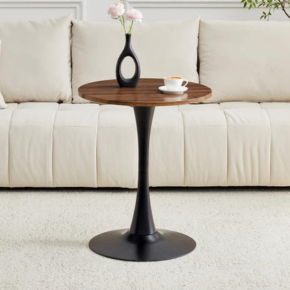 Round Dining Table, 23.6" Circle Tulip Table with Thickened Tabletop & Metal Pedestal, Mid Century Modern Bistro Table for Kitchen, Small Places, Living Room, Cafe (Walnut + MDF)