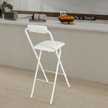 Folding Bar Stool with Back, 27 Inch Padded Counter Height Foldable Stool Portable Tall Folding Bar Chair 275lbs for Gardening Outdoor Kitchen Camping Fishing Shop Cafe (White)