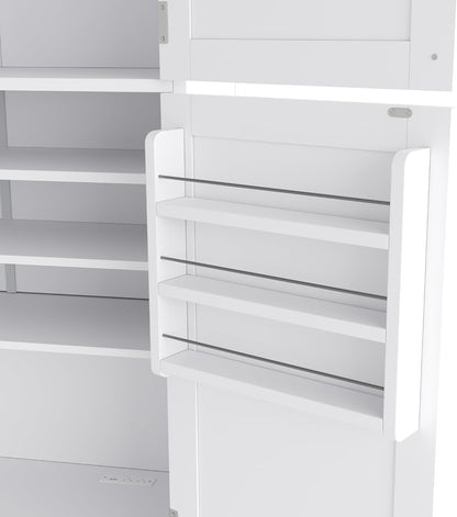JIJIWANG 80.1'' Modern Kitchen Pantry Storage Cabinet with Adjustable Shelves and Storage Cabinet,Versatile Cupboard with Door Shelves and Drawers,for Kitchen,Dining Room,White
