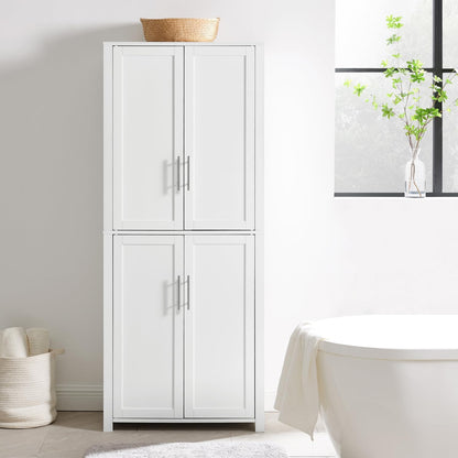 HomeStock Tall Pantry Cabinet - White Linen Storage - 15" D x 28" W x 67" H - Adjustable Shelves