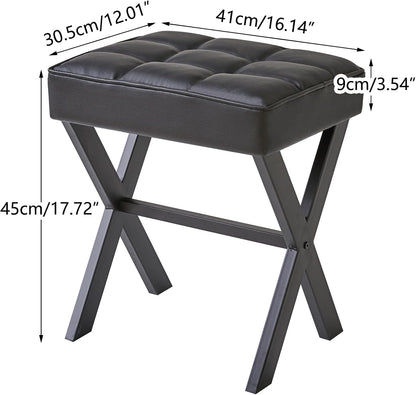 IBUYKE Square Makeup Stool with X-Leg, PU Vanity Chair, Black LG-71B | Footrest Ottoman Seat Multi-Use Small Side Table Bedroom Living Room