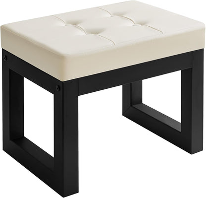 IBUYKE 16 Inch Small Foot Stool Ottoman, Rectangle PU Faux Leather Foot Rest with Padded Seat and Metal Legs, Modern Ottoman Foot Rest for Living Room Bedroom Entryway Couch,White WBD026W