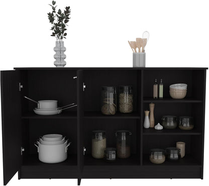 Kitchen Island with Three Open Shelves and Two Cabinets | Spacious countertop and concealed storage for efficient kitchen use
