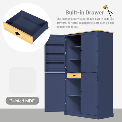 71" Tall Kitchen Pantry Storage Cabinet with 8 Door Shelves and 2 Storage Compartments, Two-Tone Freestanding Food Pantry Cabinet with Adjustable Shelves for Kitchen, Dining Room