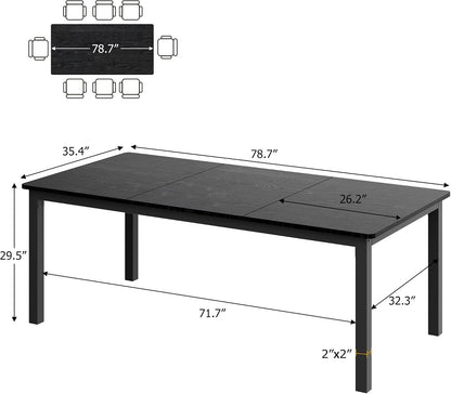 79 Inch Industrial Dining Table for 4-6 Person Rectangle Kitchen Table with Metal Legs,Round Corners, Writing Desk, for Modern Farmhouse, for Kitchen, Dining Room,Quick Assembly, Wood