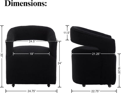 LukeAlon Sherpa Dining Chairs Set of 2, Modern 360° Swivel Kitchen Chairs with Casters Barrel Open Back Side Chairs Upholstered Dinner Chair for Dining Room Living Room, Black