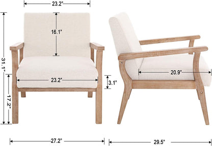 Mid Century Modern Accent Chair Set of 2 Beige Linen Armchair