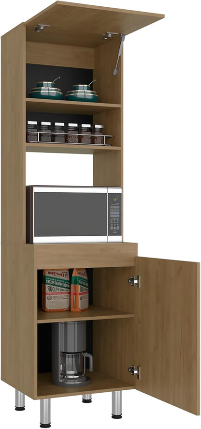 DEPOT E-SHOP 22" Fingal Kitchen Pantry with Microwave Space, Four Shelves and Closed Storage, Natural Oak - Kitchen – Tall Kitchen Storage & Pantry Organization