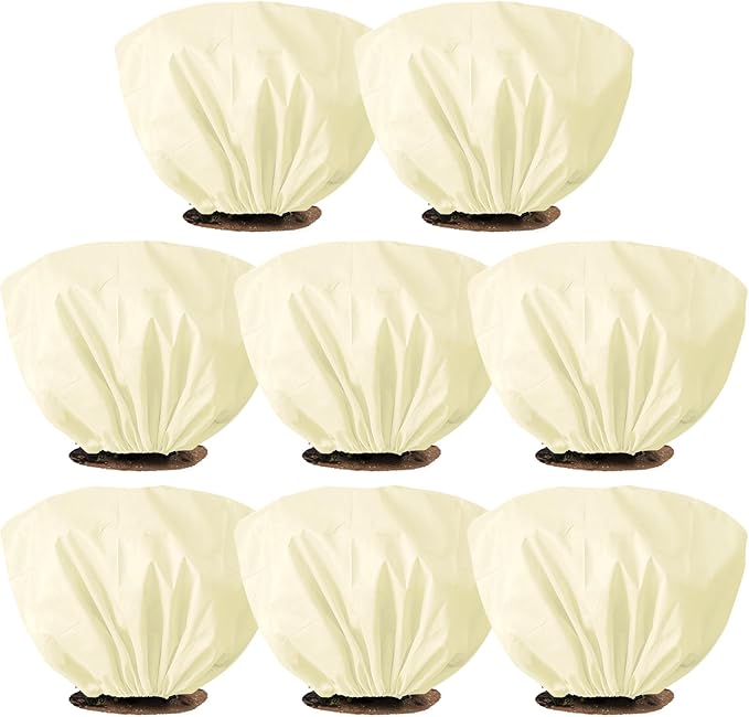 8 Pcs Plant Covers Frost Protection Bag 39.3" x 19.6" Winter Reusable Plants Jacket with Drawstring Shrub Protection Wraps Bags Frost Blanket for Winter Outdoor Garden Plants