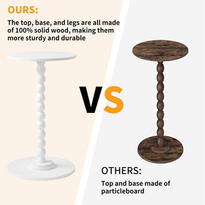 Aibiju Side Table, Wood Round Drink Table, Small End Table, Weighted Base Pedestal Table for Living Room, Bedroom, Modern White YD-RST001W
