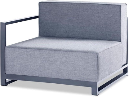 Sensation Indoor/Outdoor Modular in Grey Acrylic Fabric with TPU Coating Aluminum Frame. Include one Decoration Pillow 18"x18" in White. Each Chair Sold Separately