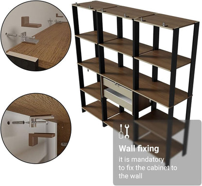 Madesa Kitchen Pantry Storage Rack with 2 Drawers and Open Shelves 74" L Multiuse Modular Cabinet for Kitchen Organization - Black/Brown