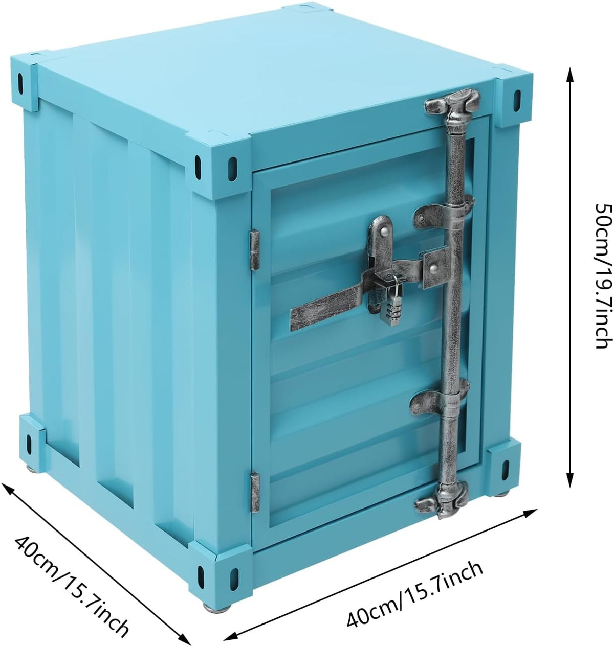 Side Table, Industrial Metal Container Cabinet,Wrought Iron Container Side Table with Concealed Storage for Bedroom, Living Room Bar (Blue)
