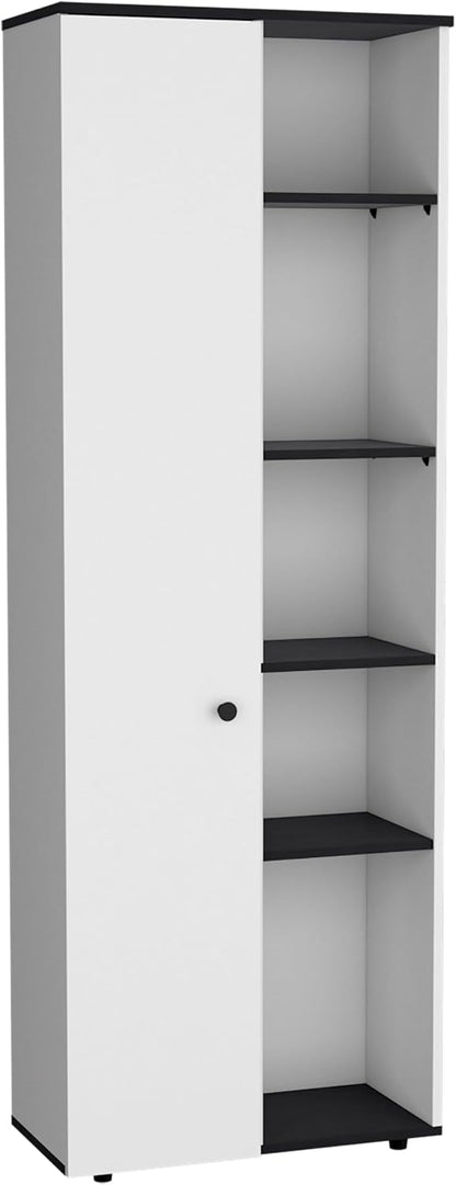 Compact 67" Kitchen Storage Cabinet, 10 Shelves, White & Black, Pantry Organizer