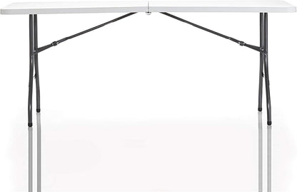 Cosco 6ft Fold-in-Half Blow Molded Folding Table, Indoor/Outdoor, Comfort Handle, Lightweight Plastic Construction - White