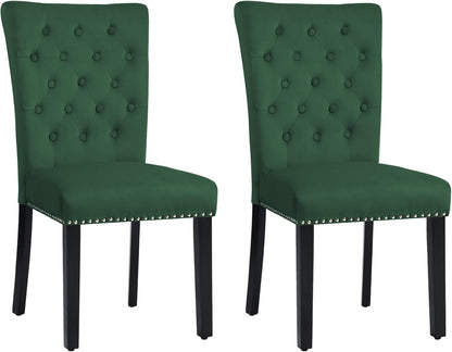 adochr Velvet Dining Chairs Set of 2, Parsons Kitchen Chair, Green | Wooden Legs & Nailed Trim, Upholstered Dining Room Chairs 350 LBS Capacity