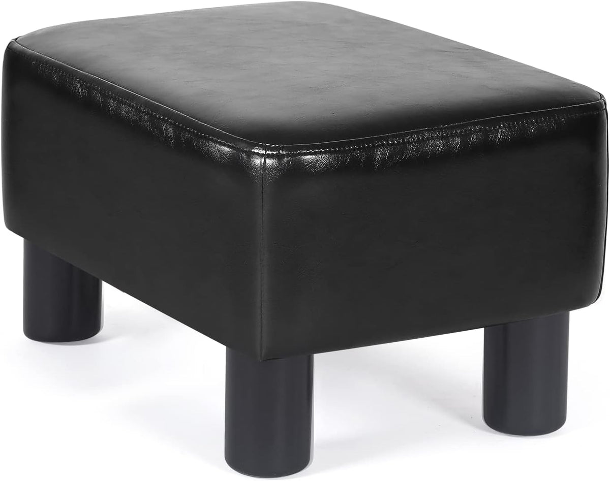 Homebeez 16" Small Footstool PU Leather Ottoman Footrest Modern Home Living Room Bedroom Rectangle Stool with Padded Seat Plastic Legs, Dark