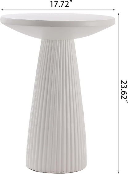 Henf 17.72" Round End Table for Indoor Outdoor, Fluted Pedestal Base, Magnesium Oxide, Waterproof, Unique Design MGO Accent Side Table Night Stand Bedside Table for Living Room Bedroom, White