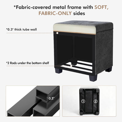 ABHENG Steel Frame Small Ottoman with Storage Footrest Gray UASND70G | 12.2" D x 16.1" W x 17.7" H, Hold 660 lbs, 48L Storage Capacity, Breathable Chenille, Removable Lid, for Dorm Living Room