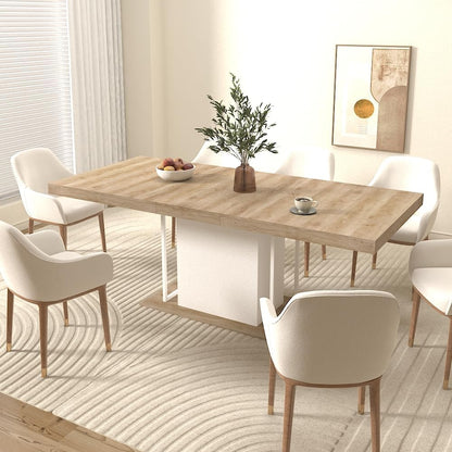78.74"-62.99" Extendable Rectangle Dining Table for 6-10 Person,White Pedestal Base for Kitchen Meeting Room Small Space,Easy Assembly,Oak