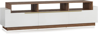 BELLEZE 70" TV Stand for TV up to 70", Modern Home Entertainment Center with Open Shelves and Drawers, Media Console Table, Wood Storage Cabinet for Living Room - Broadway (White)