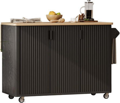 Rolling Kitchen Island with Drop Leaf with Storage and Dining Table, Kitchen Islands with Storage with Wheels Towel Rack， for Kitchen, Dining Room, Black