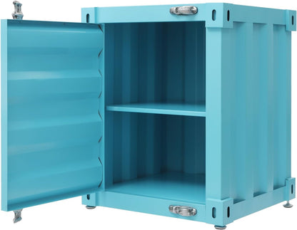 Side Table, Industrial Wind Container Cabinet Iron Bedside Table with Combination Lock, Industrial Style Container Cabinet Iron End Tables Nightstand for Bedroom Living Room (Blue)