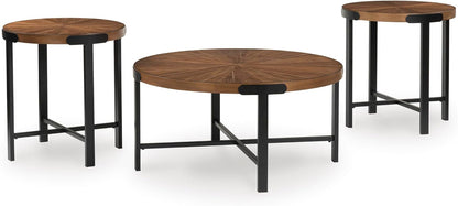 GTU Furniture Casual Acacia Wood Square 3-Piece Coffee Table Set, Cocktail Table with 2 Matching End Tables, Brown Finish for Living Room