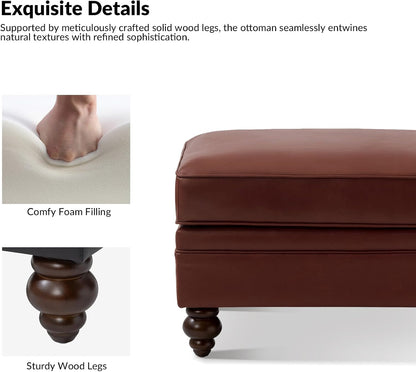 HULALA HOME Genuine Leather Ottoman Coffee Table, Ottoman Foot Rest for Living Room, Brown