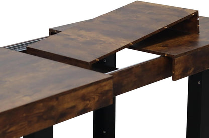 63"-79" Expandable Dining Table Set for 8, Wood Rectangle Dining Table and 8 Black PU Chairs, Sturdy Black Legs,Suitable for Home,Kitchen Dining Room,Easy Assemble and Clean