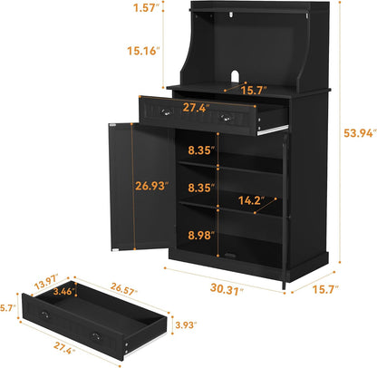 ARTPOWER 54" Kitchen Microwave Cabinet/Stand with Storage and Drawers, Pantry Storage Cabinet with Hutch & Adjustable Shelves for Kitchen, Dining Room, Living Room, Hallway in Black
