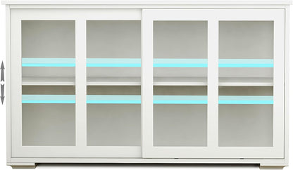White Sideboard Buffet Cabinet with Sliding Glass Doors, Storage Credenza with Adjustable Shelves, Kitchen Pantry Cupboard Console Cabinet for Dining Room Living Room Entryway