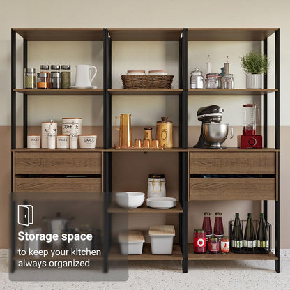 Madesa Kitchen Pantry Storage Rack with 4 Drawers and Open Shelves 78" L Multiuse Modular Cabinet for Kitchen Organization - Black/Brown
