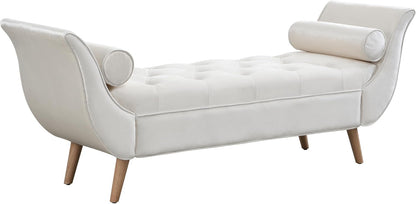 Setawix Velvet Upholstered Ottoman Bench with Flared Arms,Button Tufted Footstool Ottomans for Living Room Bedroom,Modern Rolled Arm Bed End Benches with Seating for Entryway,Window (Velvet Beige)